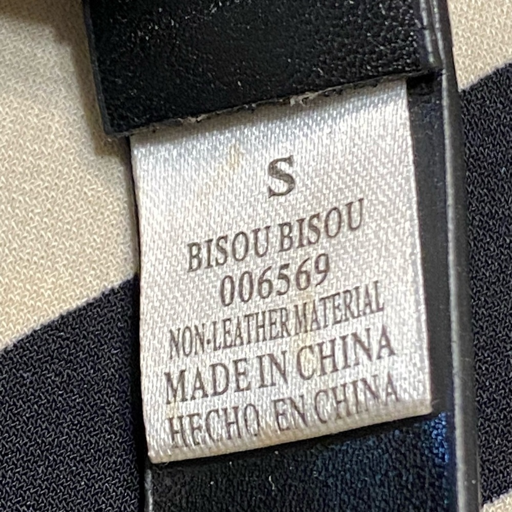 Bisou Bisou Black & Tan Geometric sheath Dress  size small Woven belt. - Picture 6 of 14